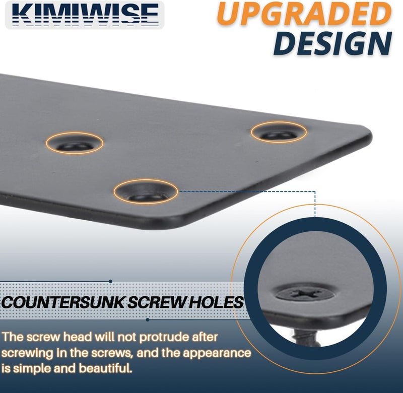KIMIWISE 6 Pcs Flat Mending Plate, 1.9''x3.9'' Black Stainless Steel Metal Flat Straight Brace Bracket, Fixing Brace Joining Plates for Furniture, Wood, Shelves, Cabinet with 2 Different Lengths of Screws - Image 4